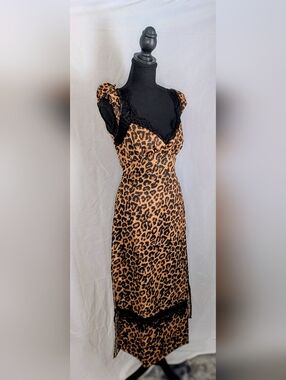 Free People Leopard Midi Dress XS NWT Lace Trim Cutout Slip Dress